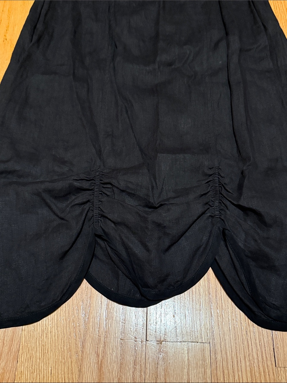 Bohemian Linen Gathered Bubble-Hem Maxi Skirt in Black Lagenlook - Picture 3 of 10
